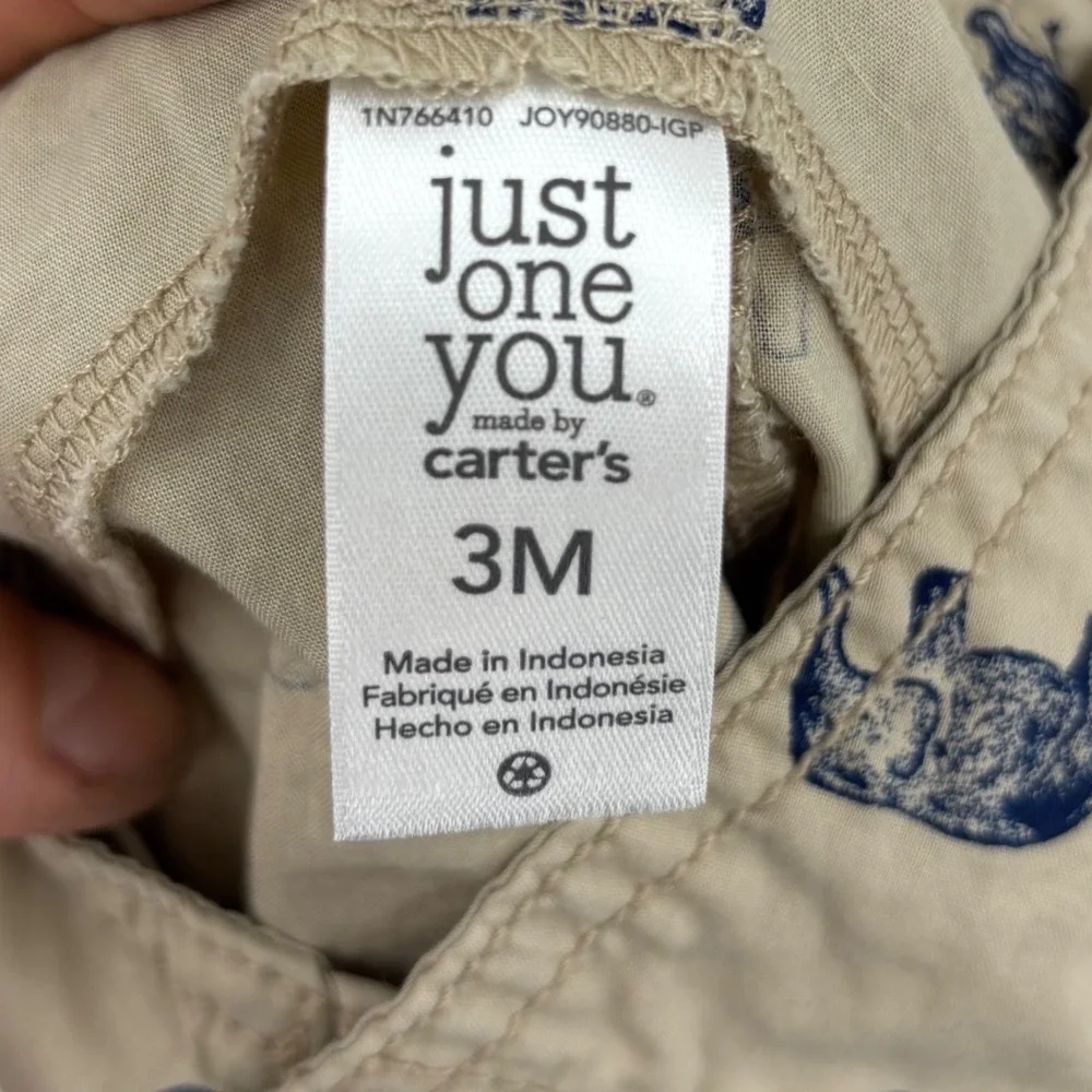 Just One You Carter's Elephant Shortalls Kids 3M Tan Safari Animal Overalls Cute